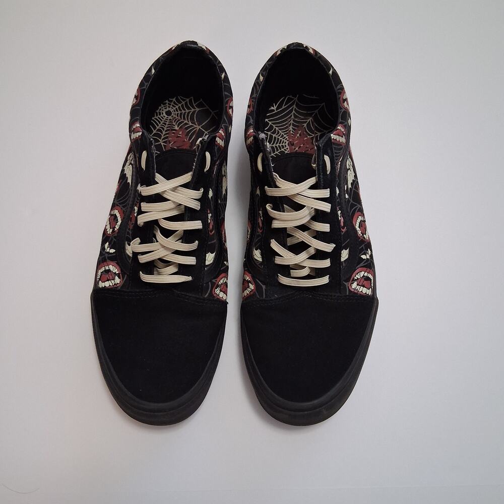 Vans Old Men's Skool Glow Frights Sneakers Suede Canvas Black Red Beige-13